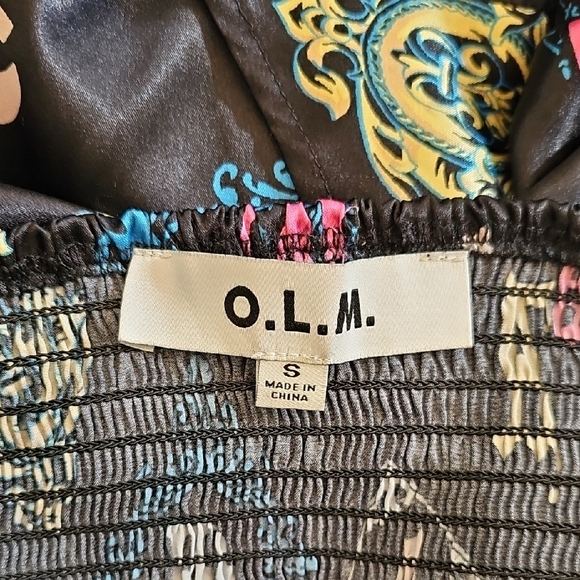 O.L.M Corset style Satin Black, Multicolor Crop Top Long Sleeve Size S - Picture 6 of 8